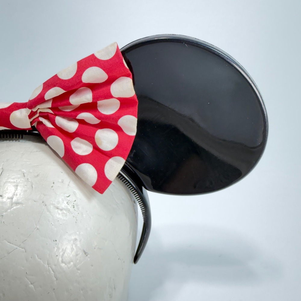Vintage Disney Parks Minnie Mouse Ear Headband Red Polka Dot Bow Black Ears - Picture 2 of 12